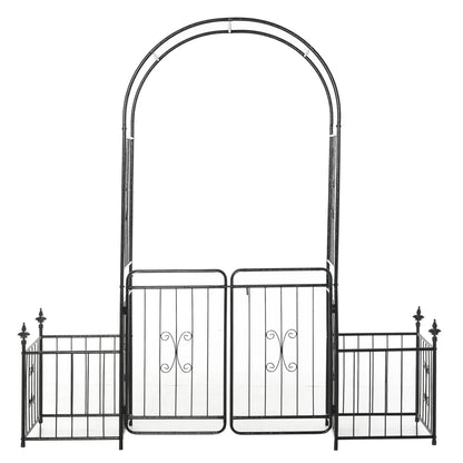 7.2FT Metal Garden Arbor, Double Doors, 2 Side Baskets, Black Garden Arches at Gallery Canada