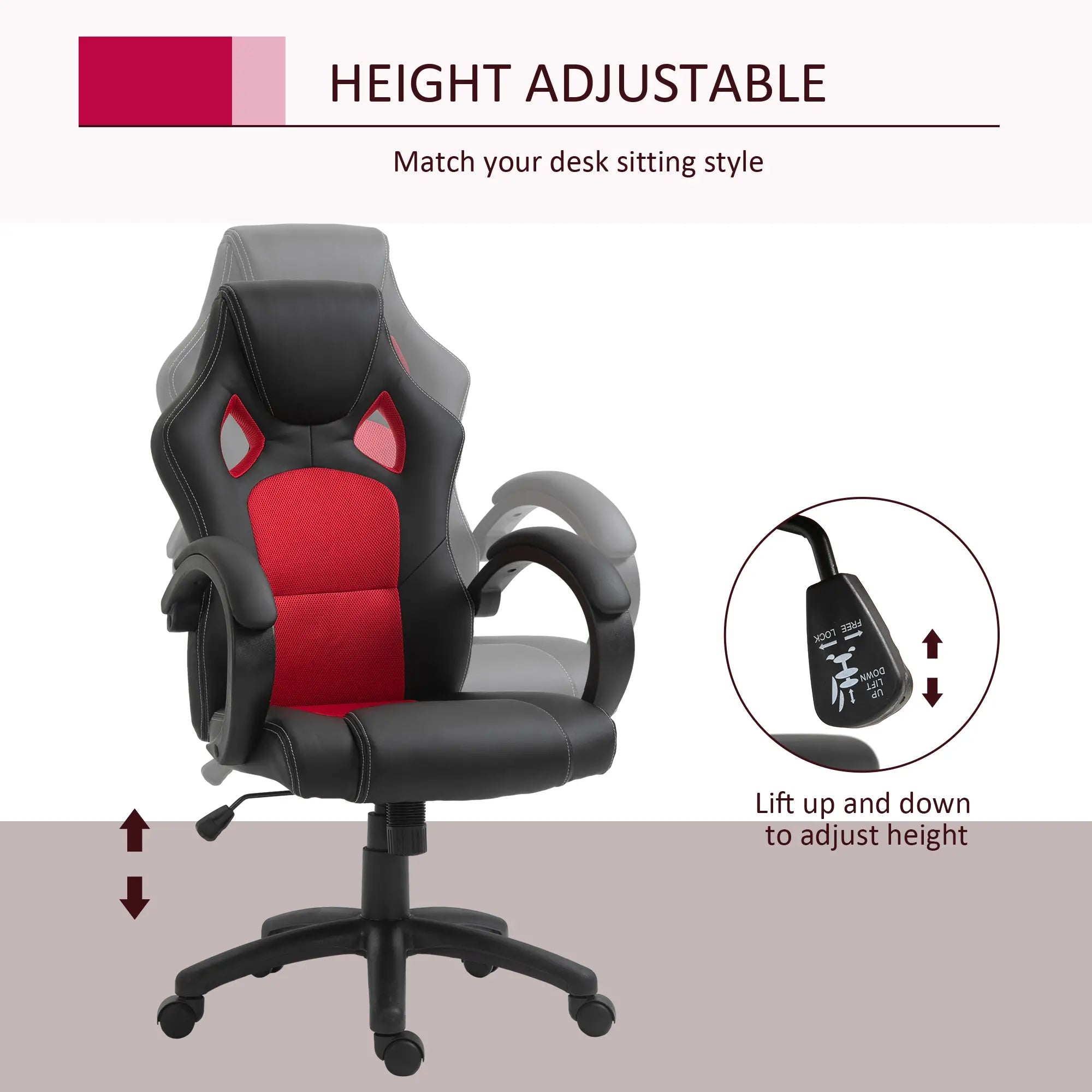 Racing Gaming Chair, Swivel Wheels, Padded Headrest, Tilt Function, Red Video Game Chairs at Gallery Canada