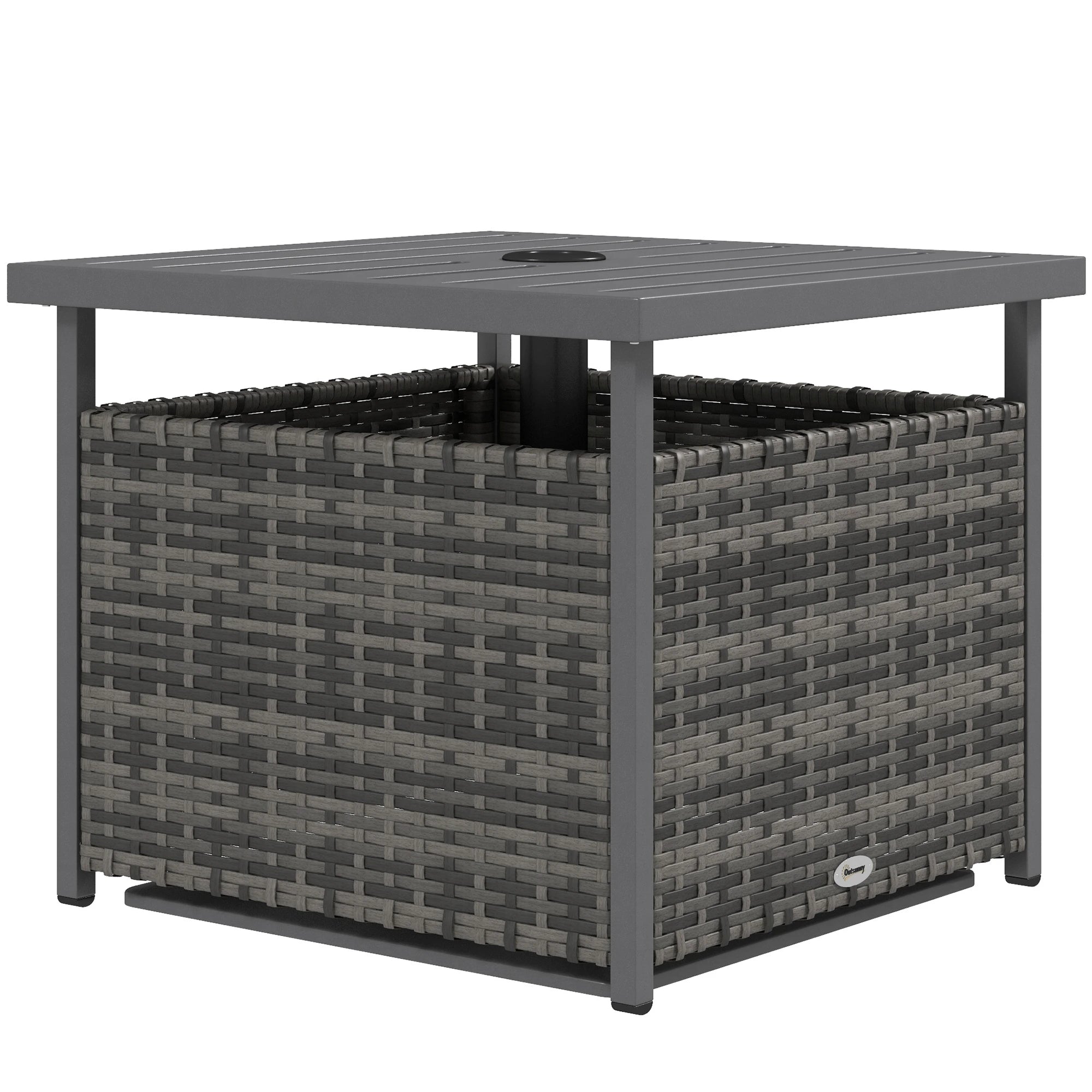 Rattan Coffee Table, Wicker Patio, Umbrella Hole, Mixed-Grey Patio Side Tables Mixed Grey at Gallery Canada