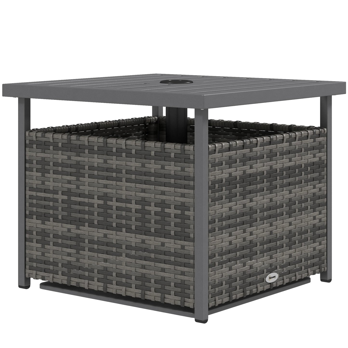 Rattan Coffee Table, Wicker Patio, Umbrella Hole, Mixed-Grey Patio Side Tables Mixed Grey at Gallery Canada