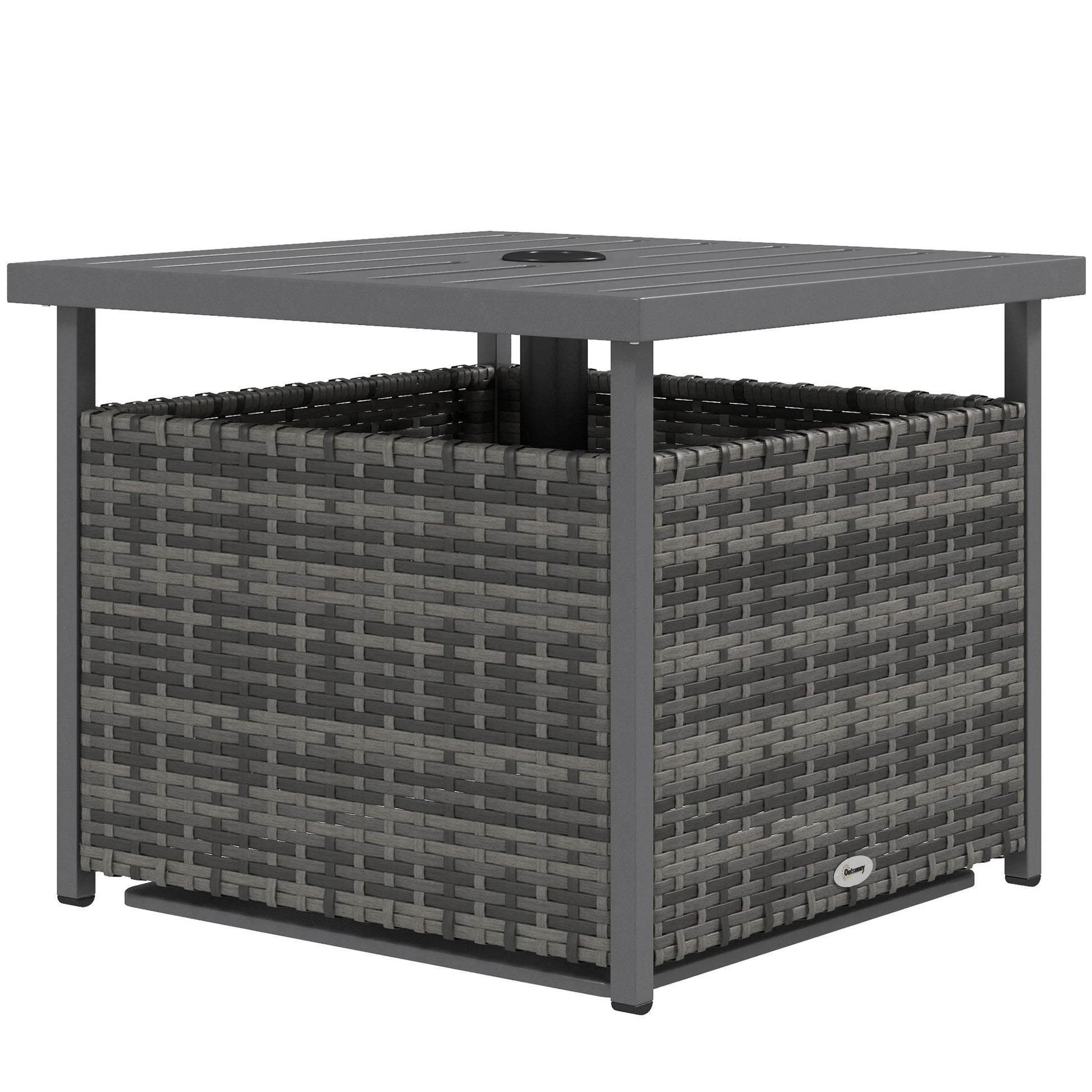 Rattan Coffee Table, Wicker Patio, Umbrella Hole, Mixed-Grey Patio Side Tables Mixed Grey at Gallery Canada