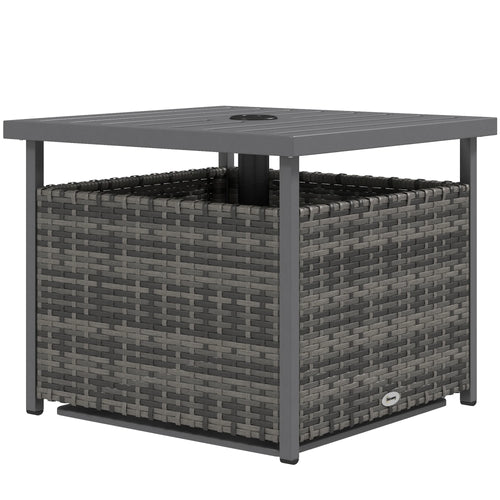 Rattan Coffee Table, Wicker Patio, Umbrella Hole, Mixed-Grey