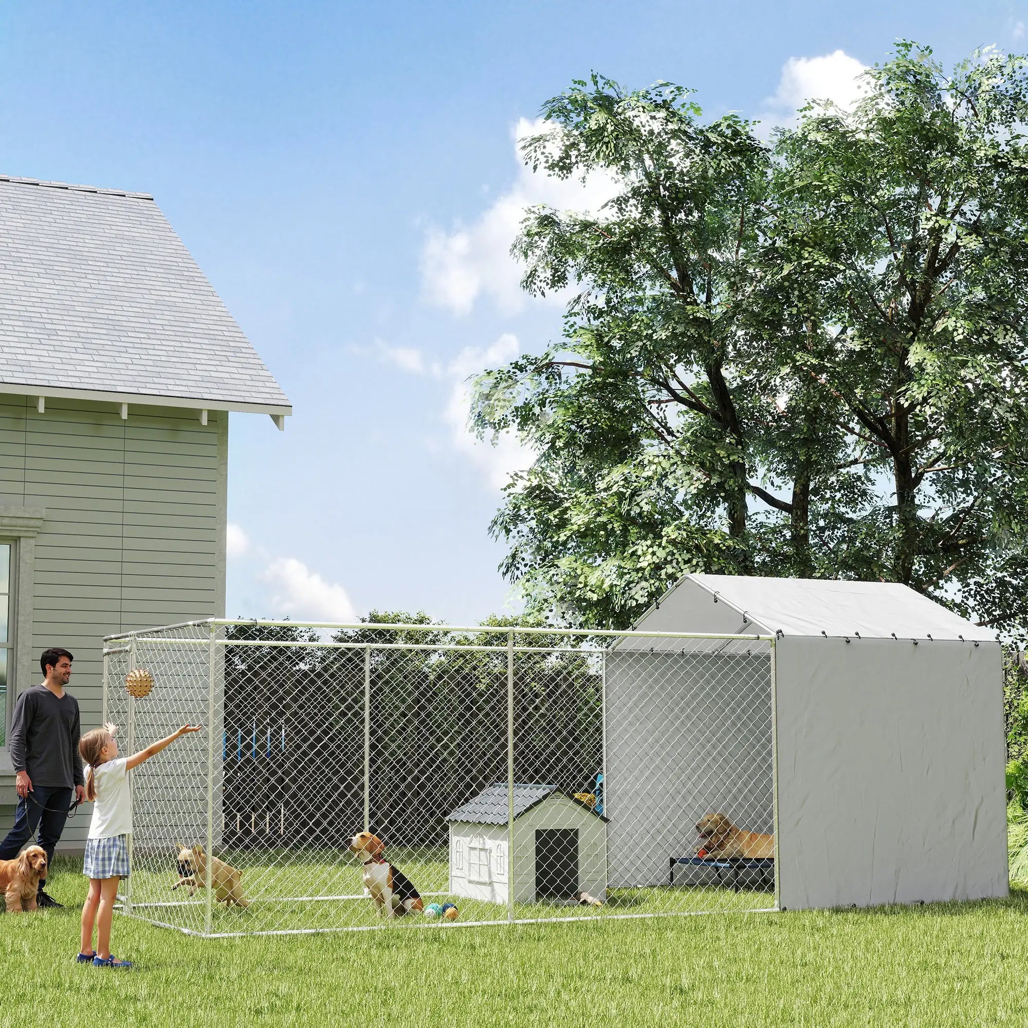 Galvanized Steel Dog Kennel, Waterproof UV-Resistant Cover, 19.7' x 7.5' x 7.5' Houses, Kennels & Pens at Gallery Canada