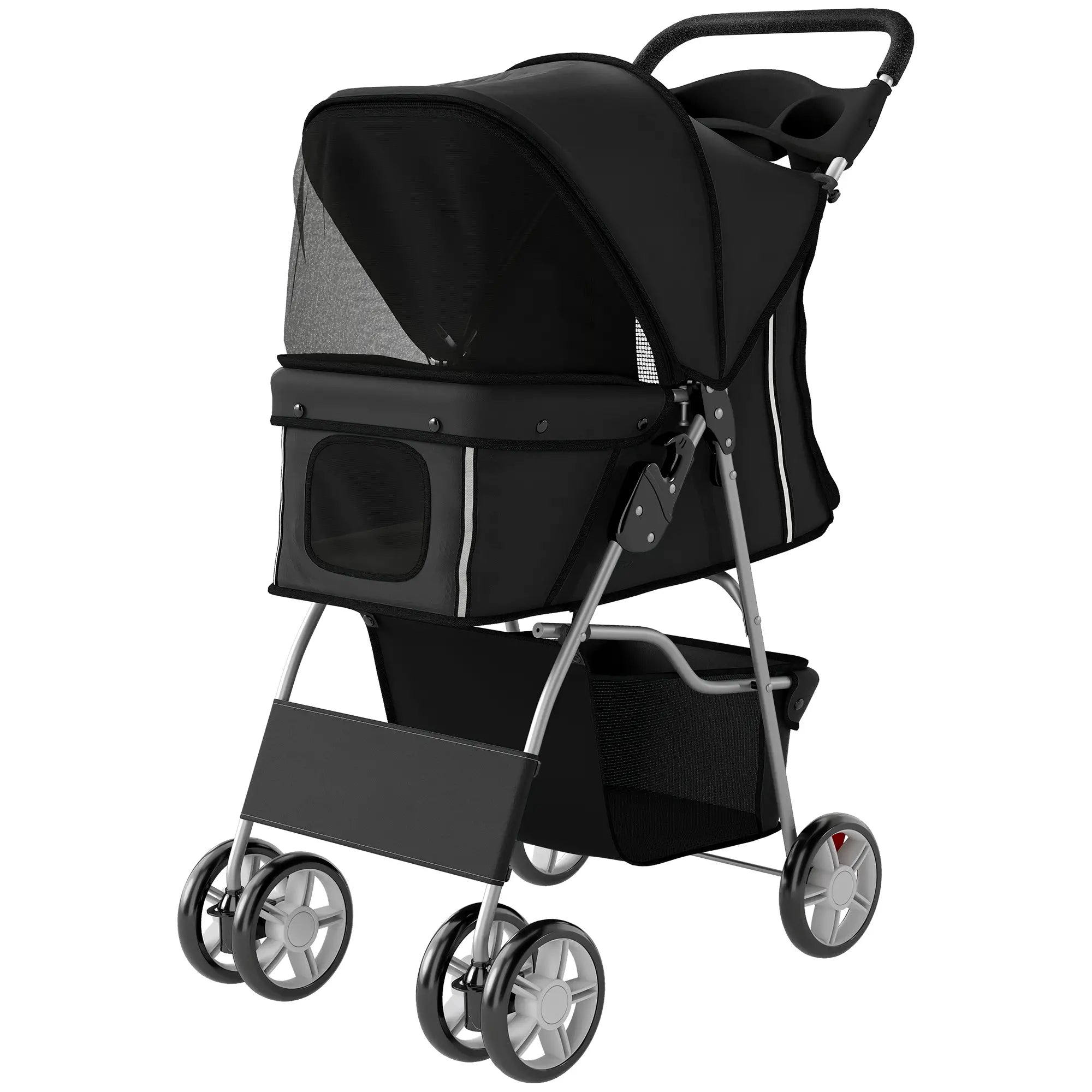 Foldable Pet Stroller With 360° Swivel Wheels, Reflective Strips, Black Dog Bike Trailers & Strollers Black at Gallery Canada