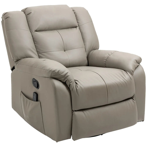 8-Point Vibration Massage Recliner, PU Leather 360° Swivel, Grey
