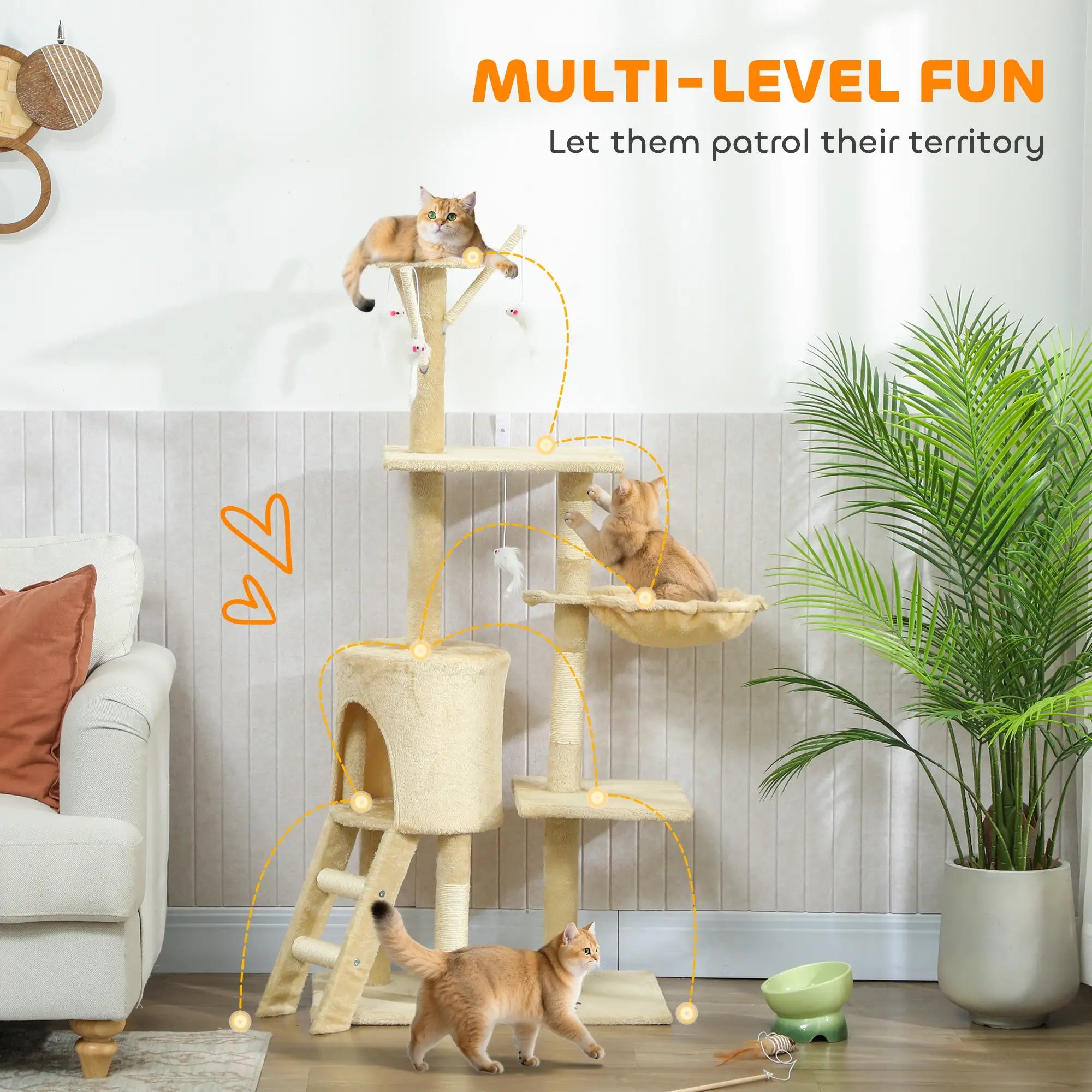 53 Inch Cat Tree Tower, Kitten Activity Centre, Beige Cat Towers at Gallery Canada