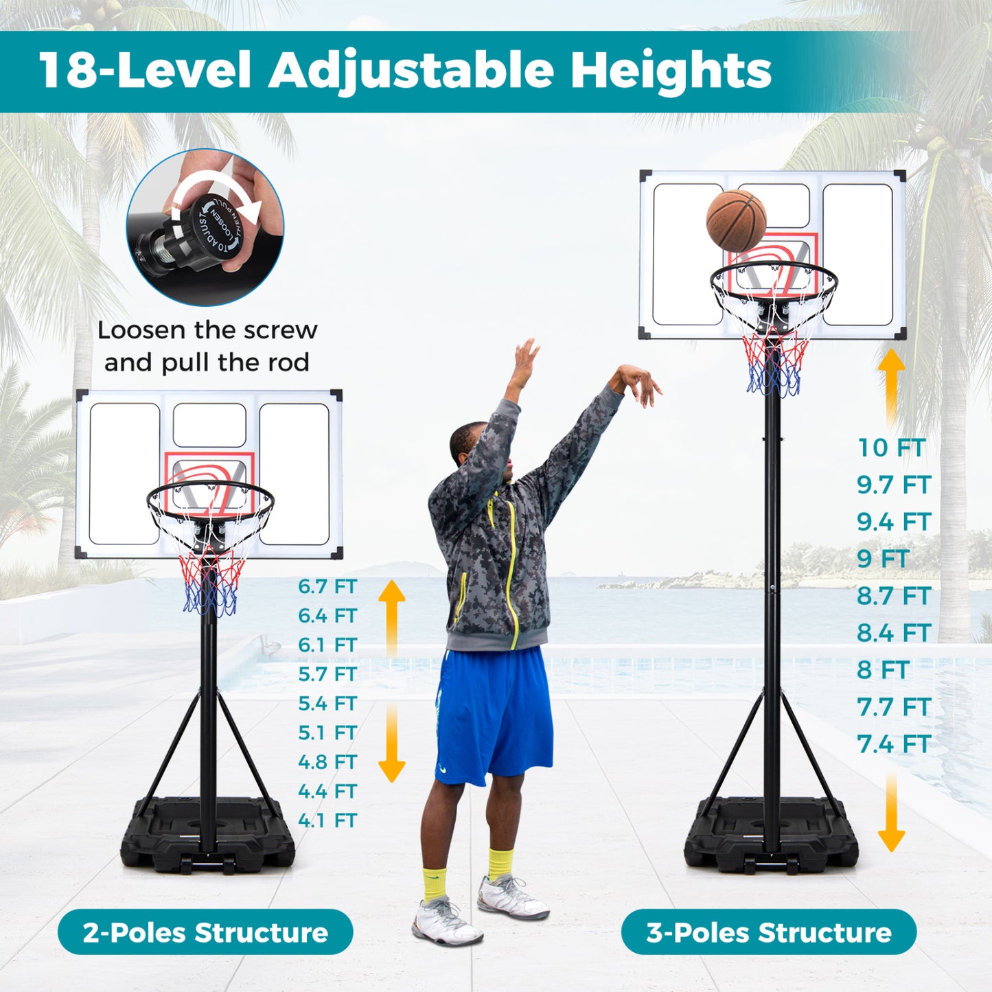 Basketball Hoop, 4.1-10 Ft Adjustable, Heavy Duty Base Sport Equipments at Gallery Canada