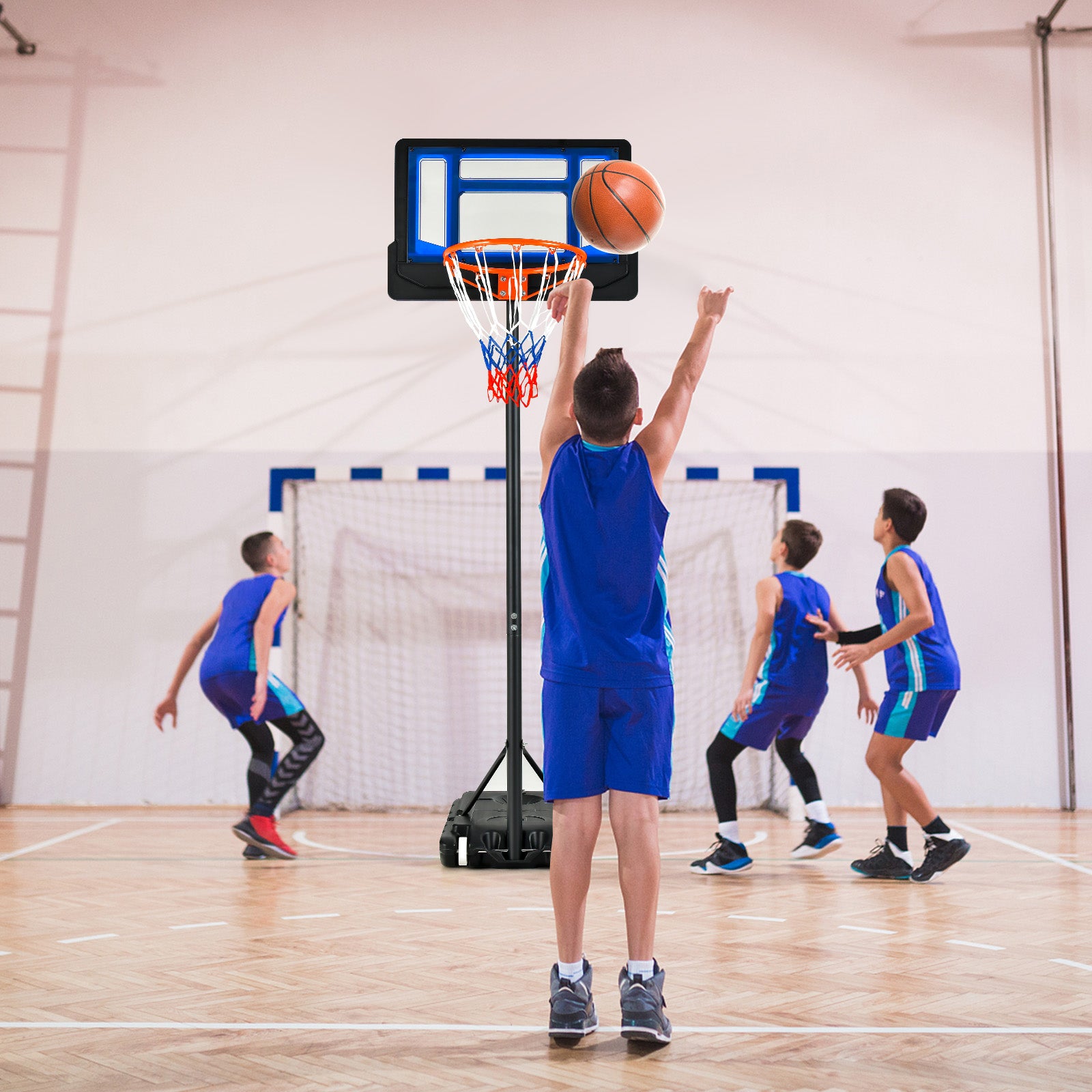 4.3-8.2 Ft Portable Basketball Hoop, Adjustable Height, Wheels, Black Blue Sport Equipments at Gallery Canada