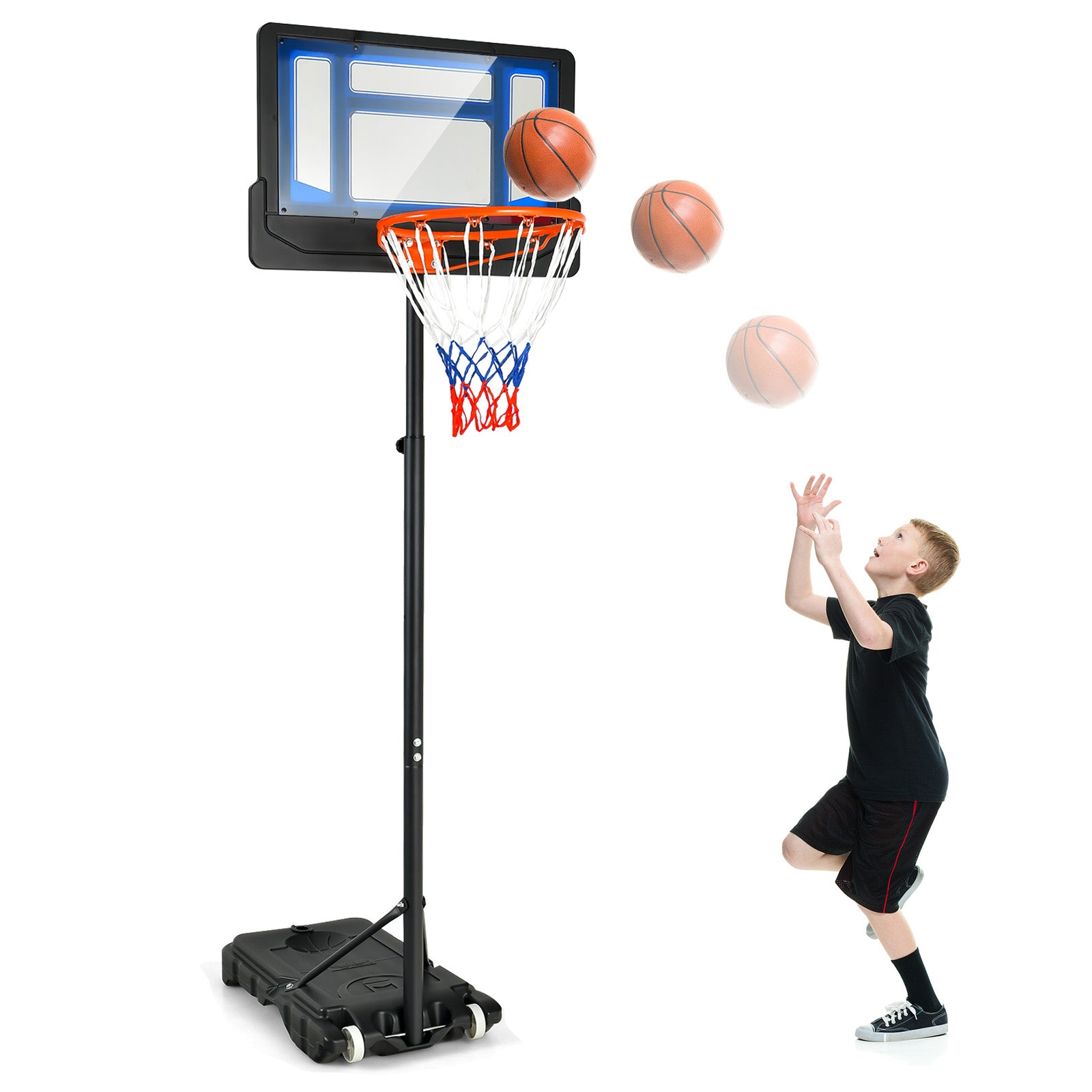4.3-8.2 Ft Portable Basketball Hoop, Adjustable Height, Wheels, Black Blue Sport Equipments at Gallery Canada