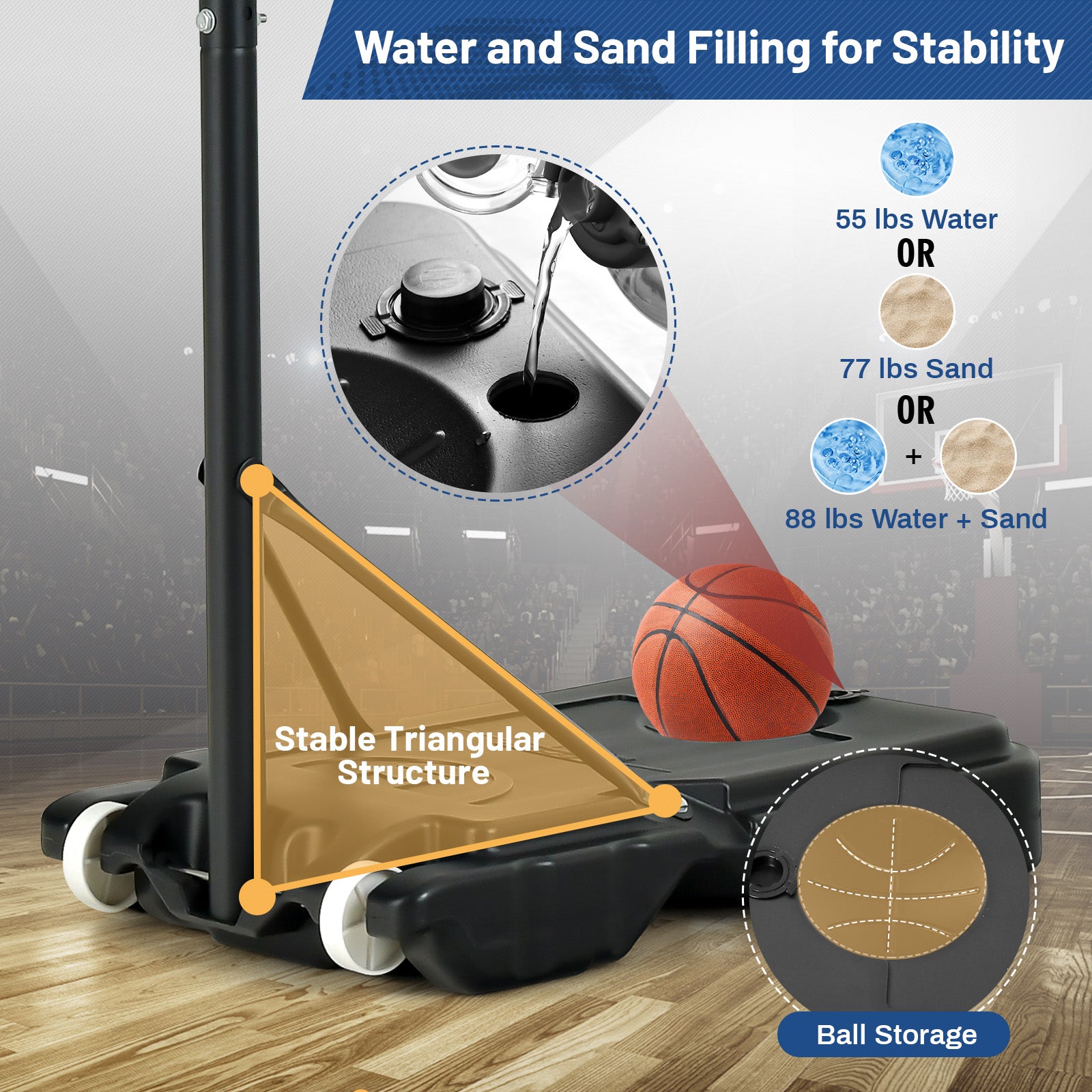 4.3-8.2 Ft Portable Basketball Hoop, Adjustable Height, Wheels, Black Blue Sport Equipments at Gallery Canada