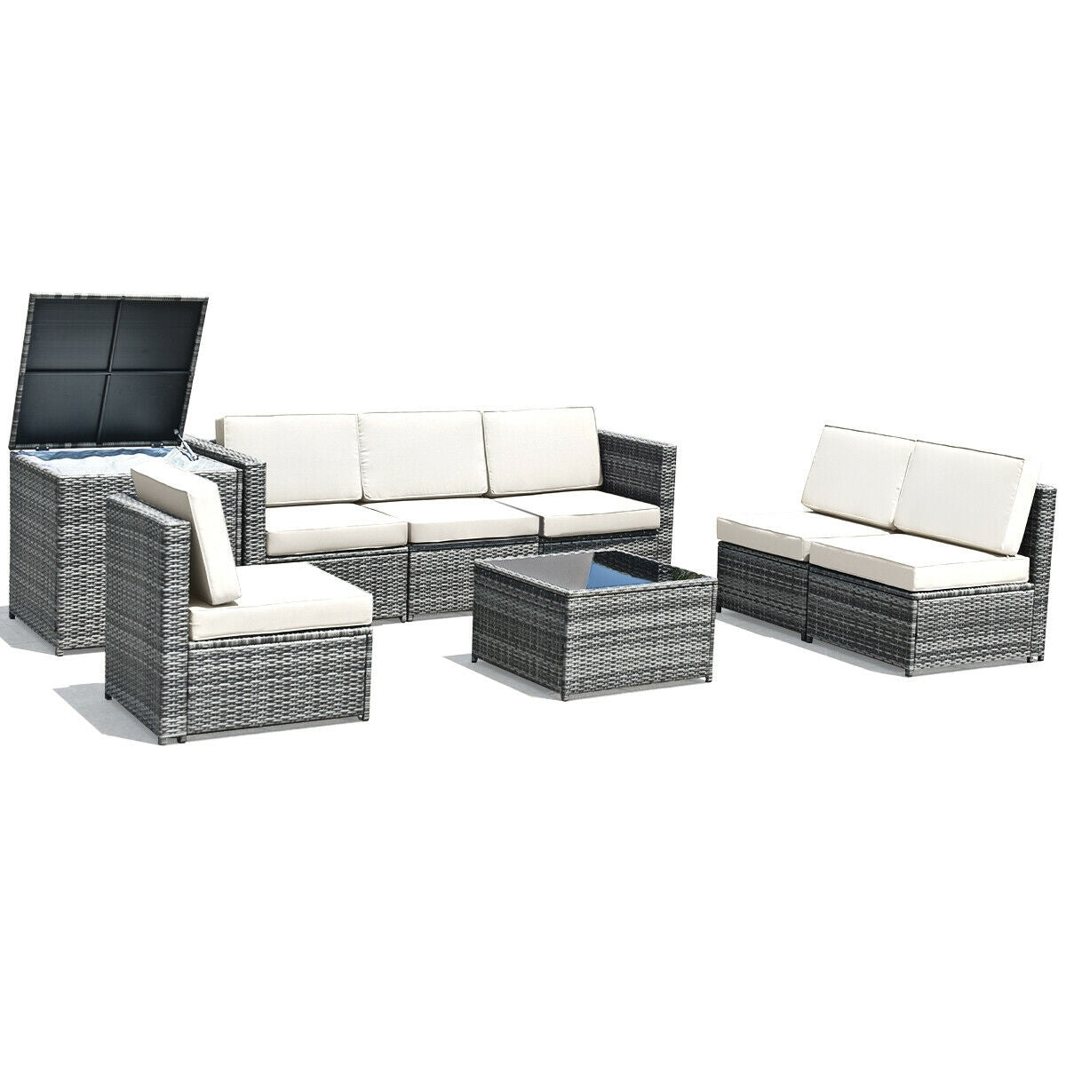 8 Piece Wicker Sofa Rattan Dinning Set Patio Furniture with Storage Table, White Outdoor Sectionals at Gallery Canada