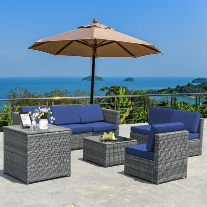 8 Piece Wicker Rattan Sofa Dining Set, With Storage Table, Navy Outdoor Sectionals at Gallery Canada