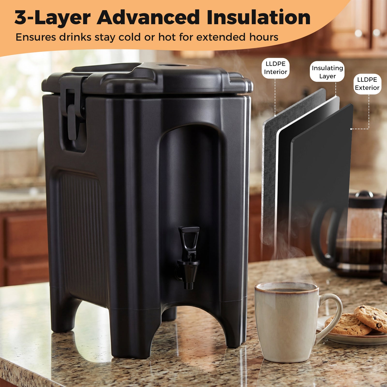 4.4 Gallons Insulated Beverage Dispenser, Set of 2, Black Water Dispensers at Gallery Canada