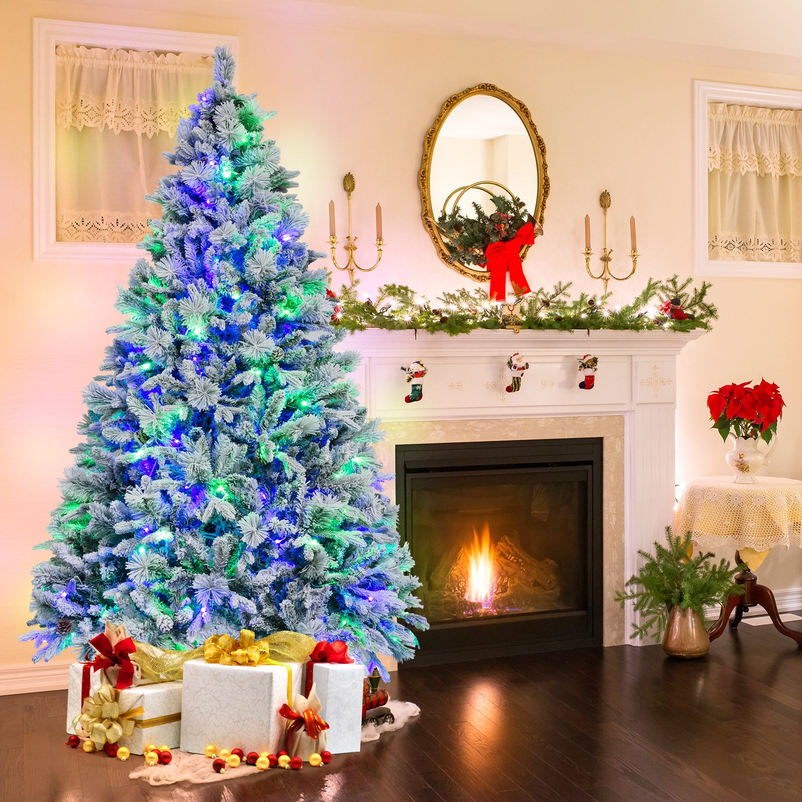 Artificial Christmas Tree With Pine Needles, LED Lights, 7 Ft, Green Christmas Tree at Gallery Canada