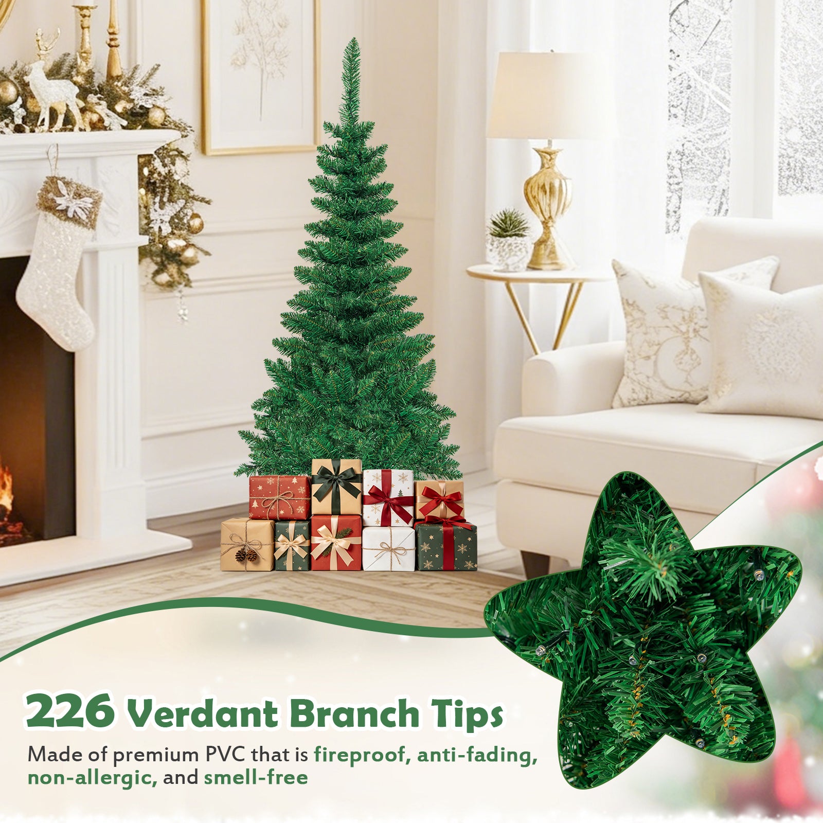 4.5 ft Pre-Lit Artificial Fir Pencil Christmas Tree, LED Warm White, Green Christmas Tree at Gallery Canada