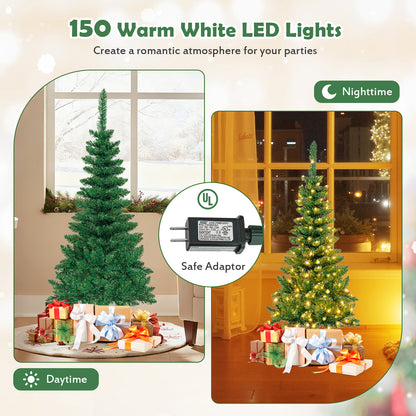 4.5 ft Pre-Lit Artificial Fir Pencil Christmas Tree, LED Warm White, Green Christmas Tree at Gallery Canada