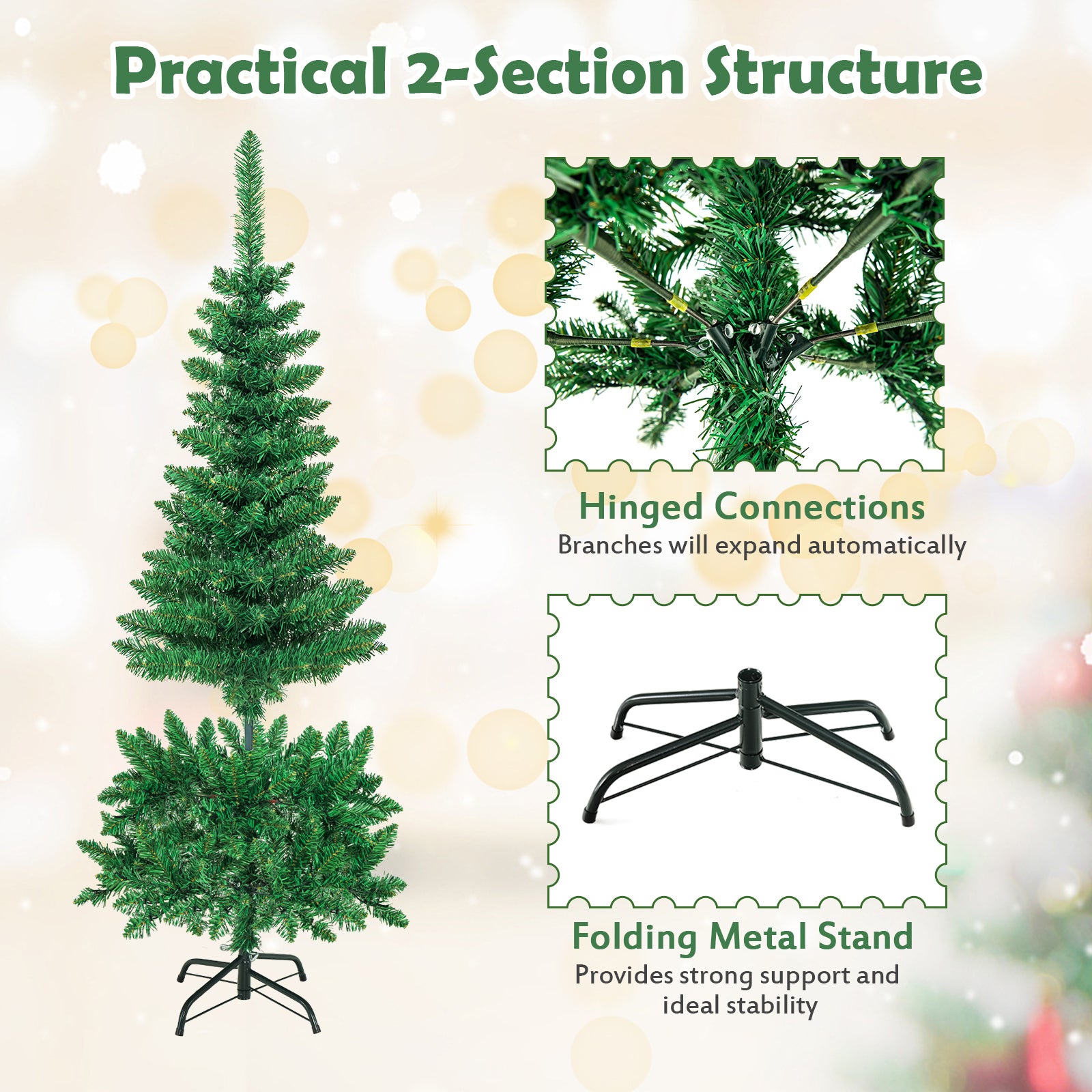 4.5 ft Pre-Lit Artificial Fir Pencil Christmas Tree, LED Warm White, Green Christmas Tree at Gallery Canada