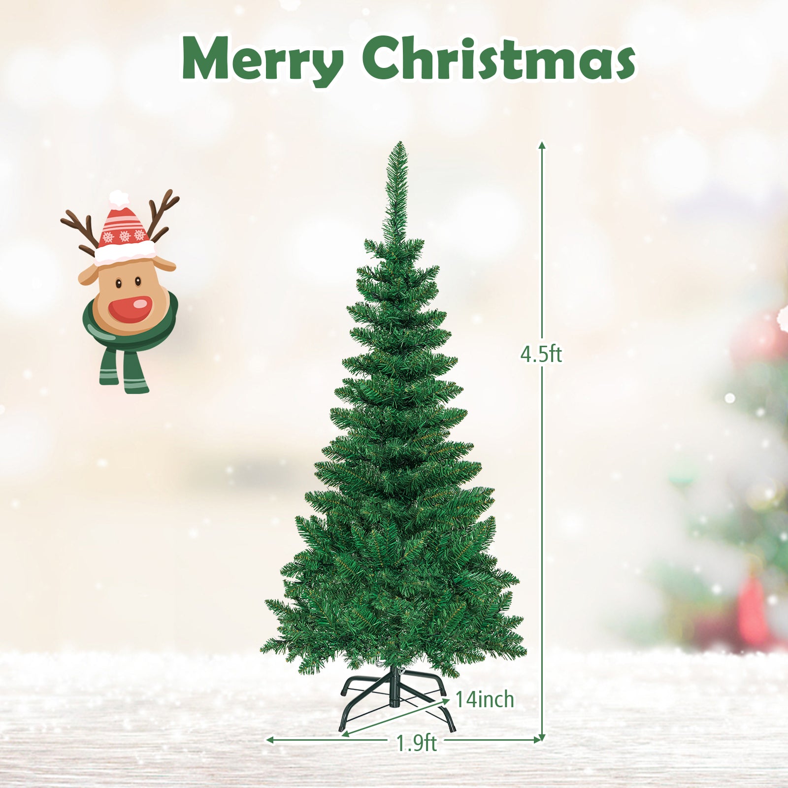 4.5 ft Pre-Lit Artificial Fir Pencil Christmas Tree, LED Warm White, Green Christmas Tree at Gallery Canada