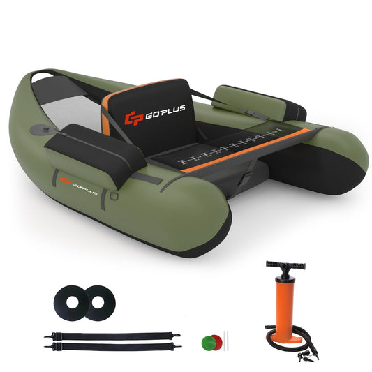 Inflatable Fishing Float Tube with Pump Storage Pockets and Fish Ruler, Green - Gallery Canada