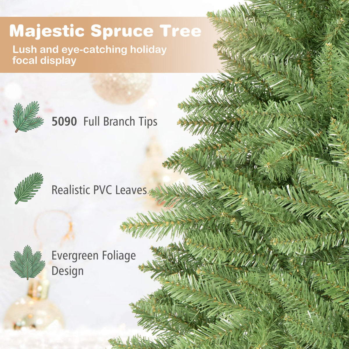Sapin de Noël artificiel de 10 pieds, charnières faciles à installer, vert