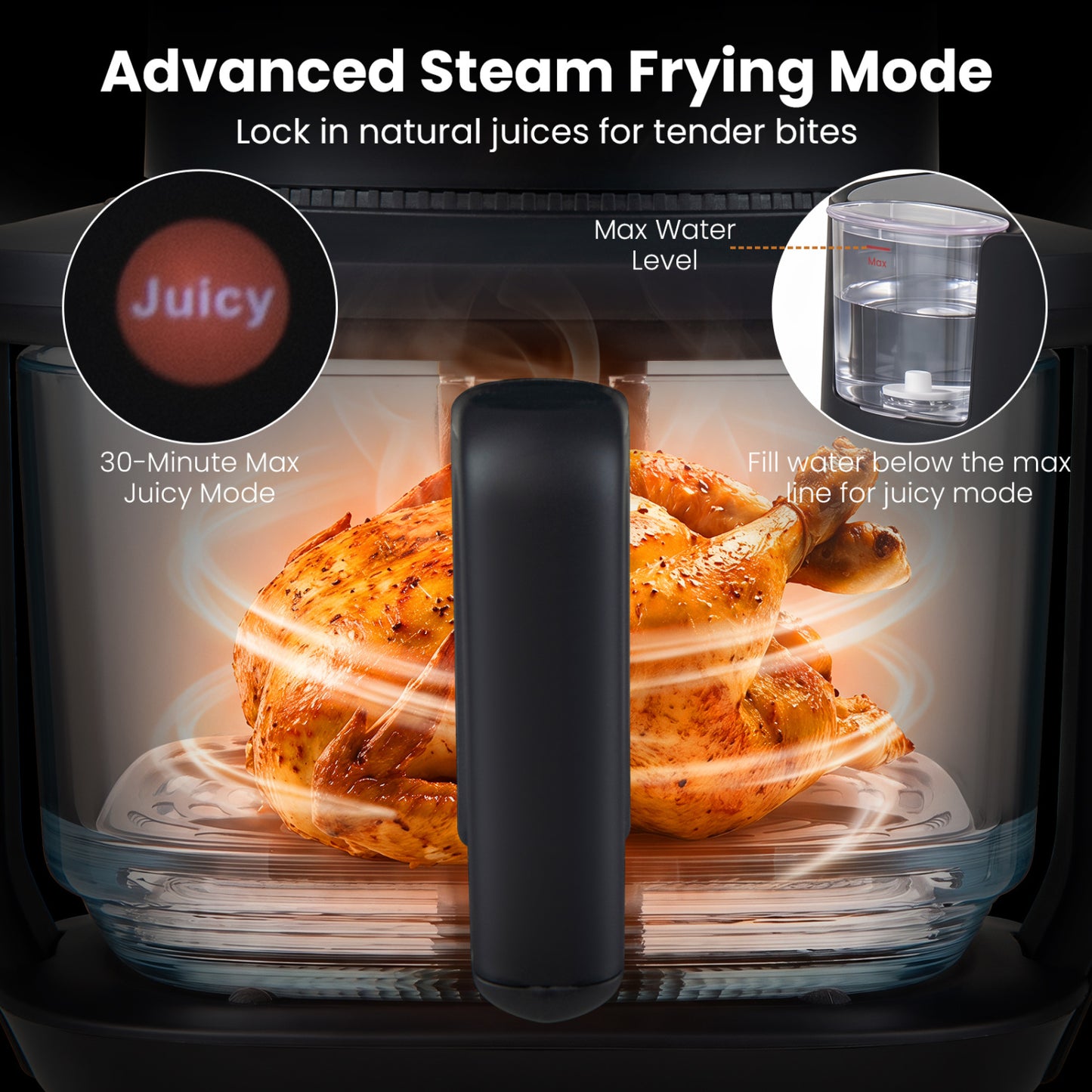 4.5L Glass Air Fryer with Steam Frying Mode, Black