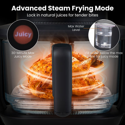 4.5L Glass Air Fryer with Steam Frying Mode, Black