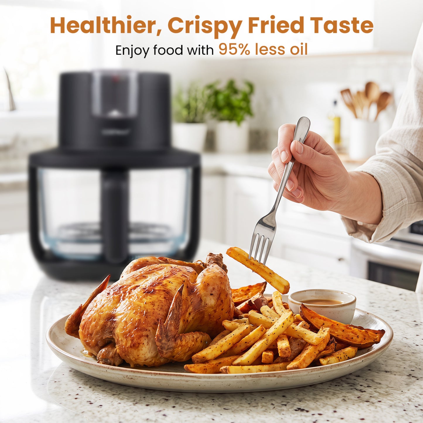 4.5L Glass Air Fryer with Steam Frying Mode, Black