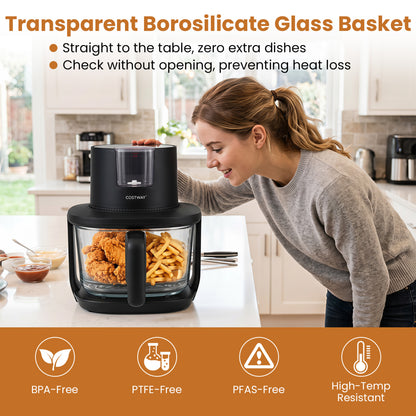 4.5L Glass Air Fryer with Steam Frying Mode, Black