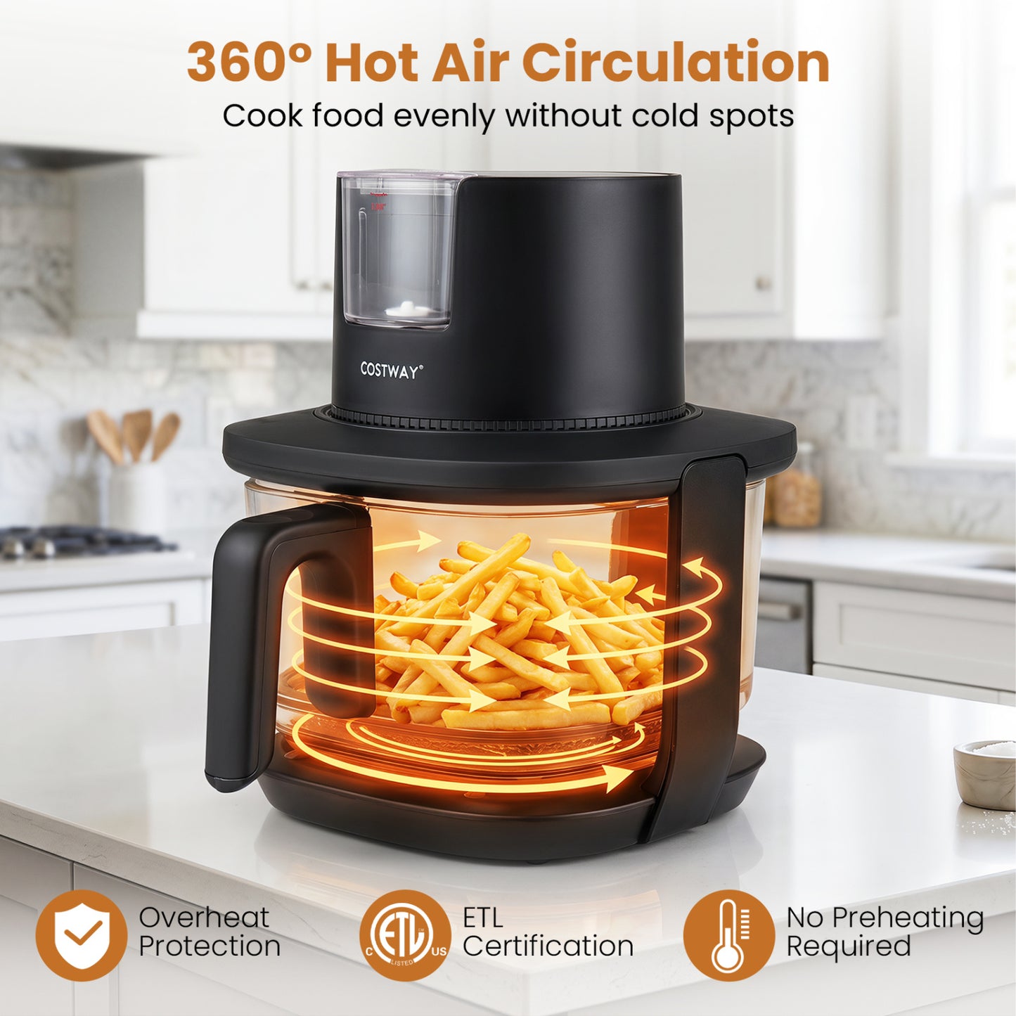 4.5L Glass Air Fryer with Steam Frying Mode, Black