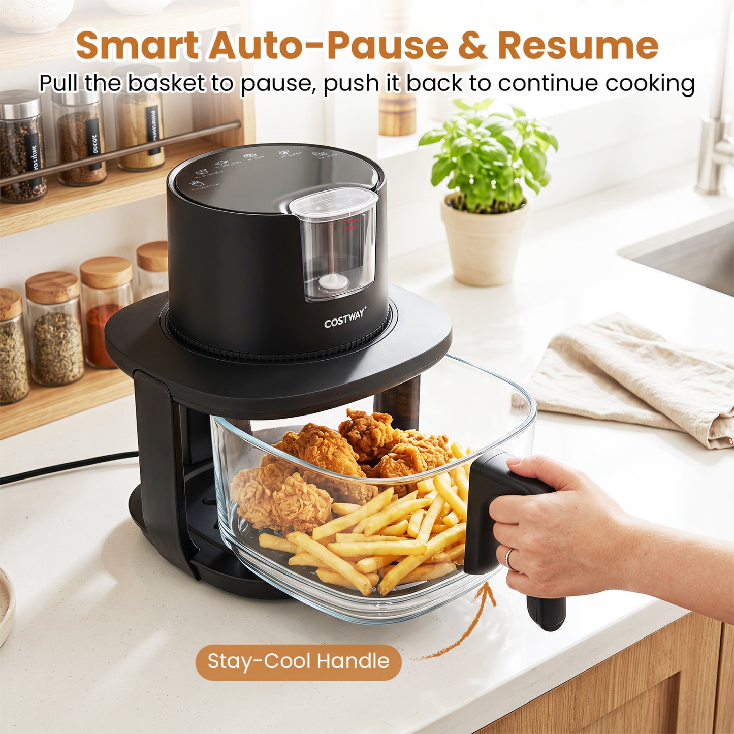4.5L Glass Air Fryer with Steam Frying Mode, Black