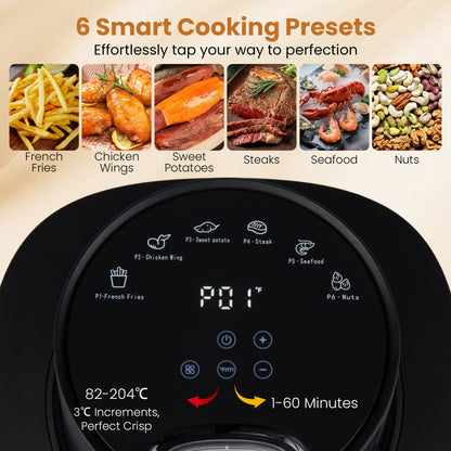 4.5L Glass Air Fryer with Steam Frying Mode, Black
