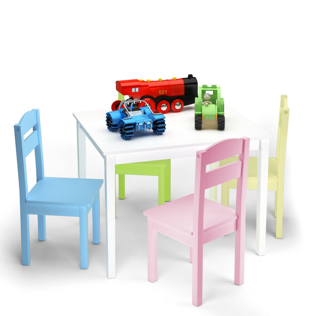 5 Pieces Kids Pine Wood Table Chair Set, Clear Kids Table & Chair Sets at Gallery Canada