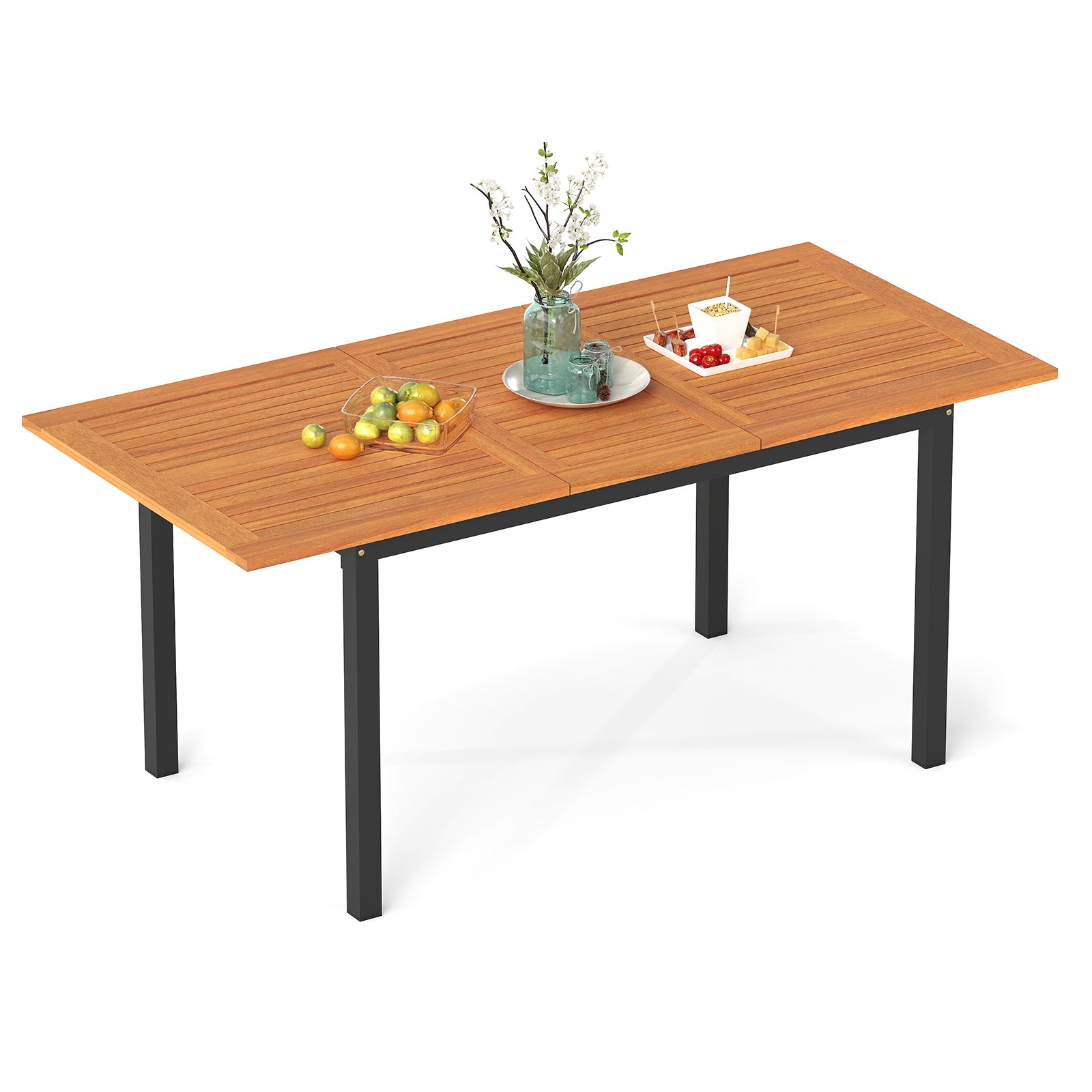 4-8 Person Extendable Solid Wood Dining Table with Umbrella Hole Patio Dining Tables at Gallery Canada