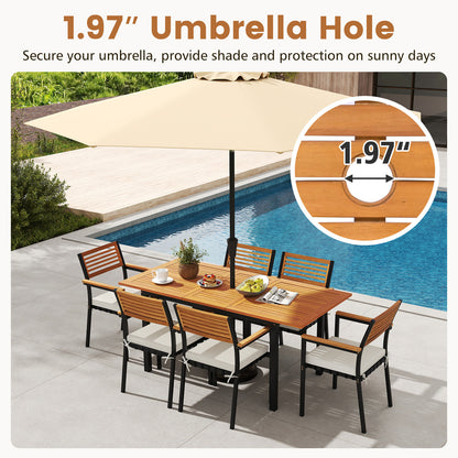 4-8 Person Extendable Solid Wood Dining Table with Umbrella Hole Patio Dining Tables at Gallery Canada