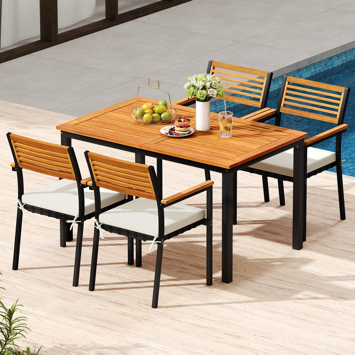 4-8 Person Extendable Solid Wood Dining Table with Umbrella Hole Patio Dining Tables at Gallery Canada