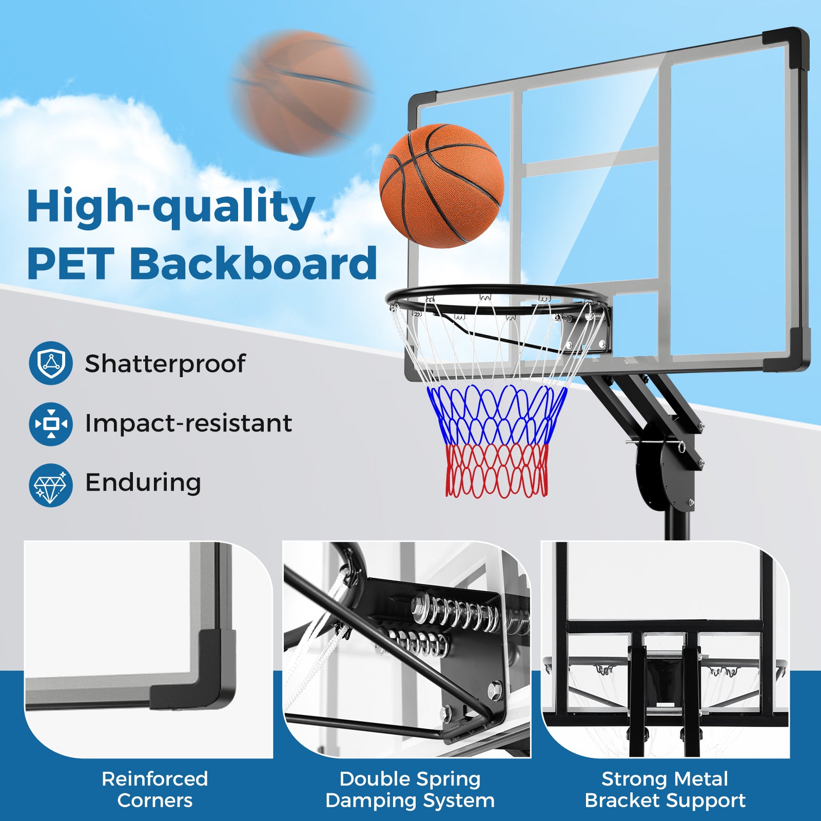 4.9-10 Feet Adjustable Basketball Hoop with Shatterproof Backboard Sport Equipments at Gallery Canada