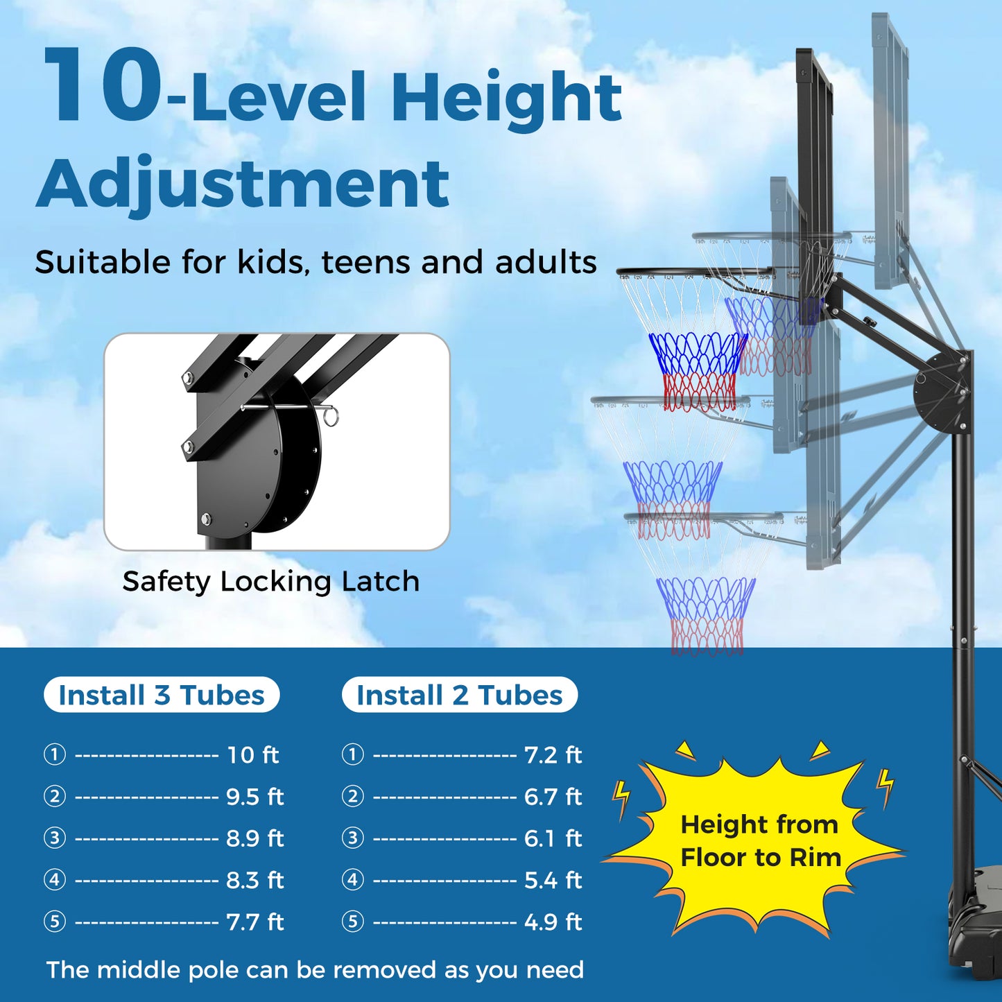 4.9-10 Feet Adjustable Basketball Hoop with Shatterproof Backboard Sport Equipments at Gallery Canada