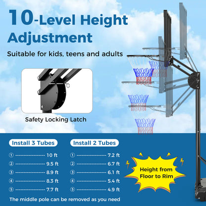4.9-10 Feet Adjustable Basketball Hoop with Shatterproof Backboard Sport Equipments at Gallery Canada
