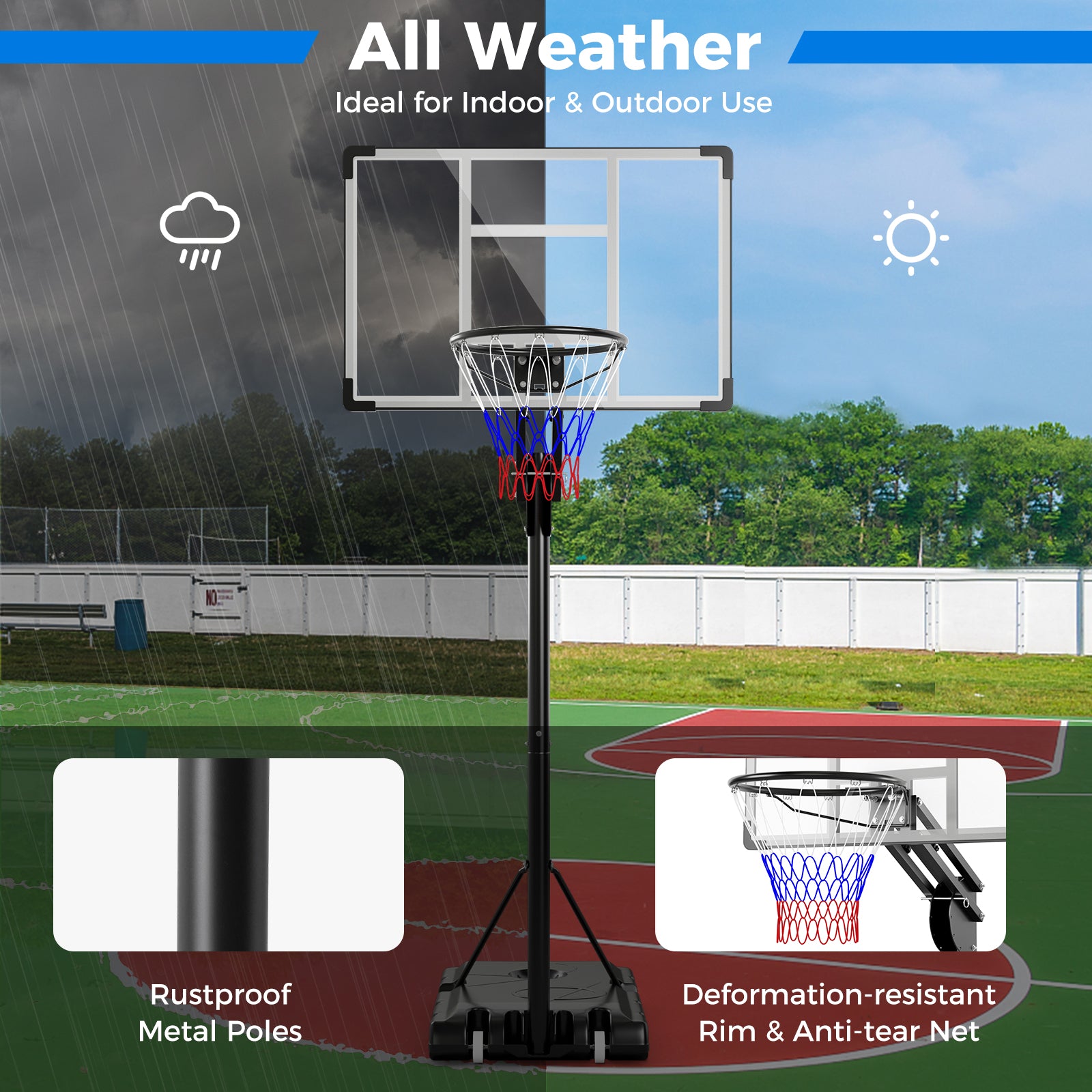 4.9-10 Feet Adjustable Basketball Hoop with Shatterproof Backboard Sport Equipments at Gallery Canada