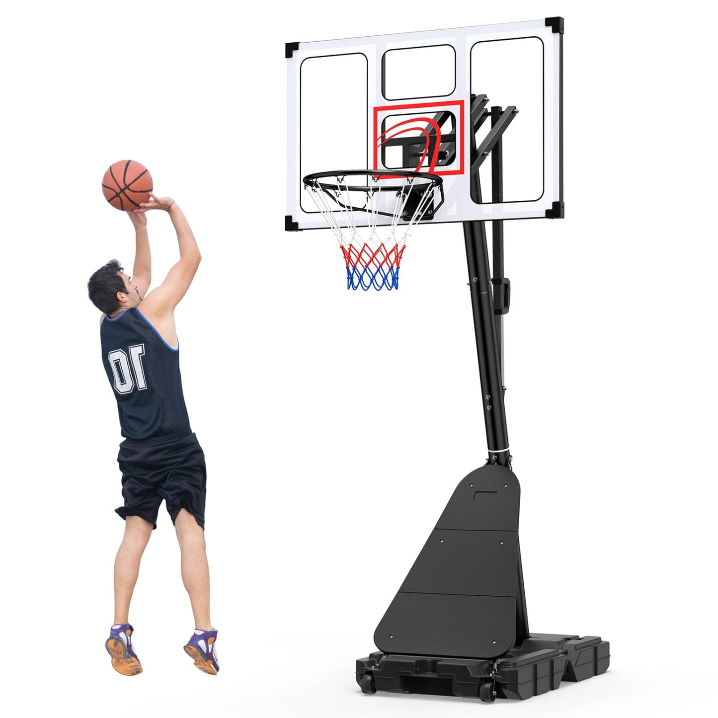 4.9-10 Ft Portable Basketball Hoop, 10 Levels Adjustable, Black & White Sport Equipments at Gallery Canada