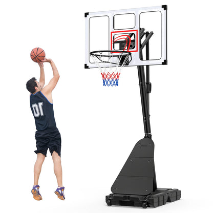 4.9-10 Ft Portable Basketball Hoop, 10 Levels Adjustable, Black & White Sport Equipments at Gallery Canada
