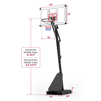 4.9-10 Ft Portable Basketball Hoop, 10 Levels Adjustable, Black & White Sport Equipments at Gallery Canada