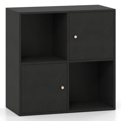 4-Cube Bookcase 3-Tier Bookshelf with Dual Anti-Tipping Kits and 2 Cabinets, Black Bookcases at Gallery Canada