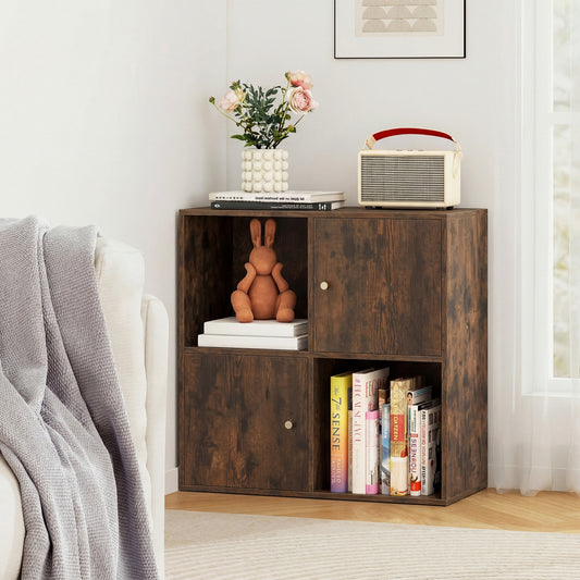 4-Cube Bookcase 3-Tier Bookshelf with Dual Anti-Tipping Kits and 2 Cabinets, Brown Bookcases Brown at Gallery Canada