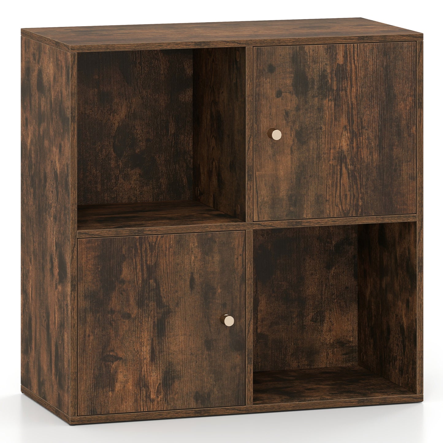 4-Cube Bookcase 3-Tier Bookshelf with Dual Anti-Tipping Kits and 2 Cabinets, Brown Bookcases at Gallery Canada