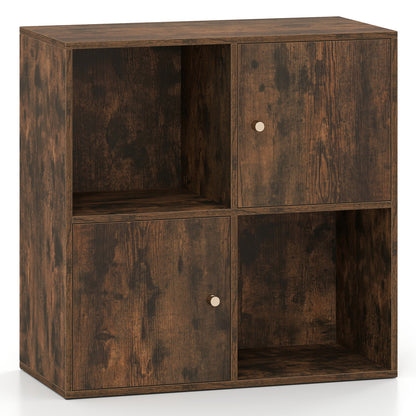 4-Cube Bookcase 3-Tier Bookshelf with Dual Anti-Tipping Kits and 2 Cabinets, Brown Bookcases at Gallery Canada
