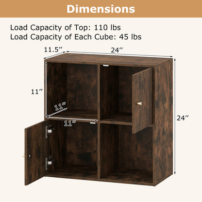 4-Cube Bookcase 3-Tier Bookshelf with Dual Anti-Tipping Kits and 2 Cabinets, Brown Bookcases at Gallery Canada