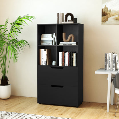 4-Cube Bookcase with 2 Drawers 51 inch 5-Tier Tall Freestanding Bookshelf, Black Bookcases at Gallery Canada