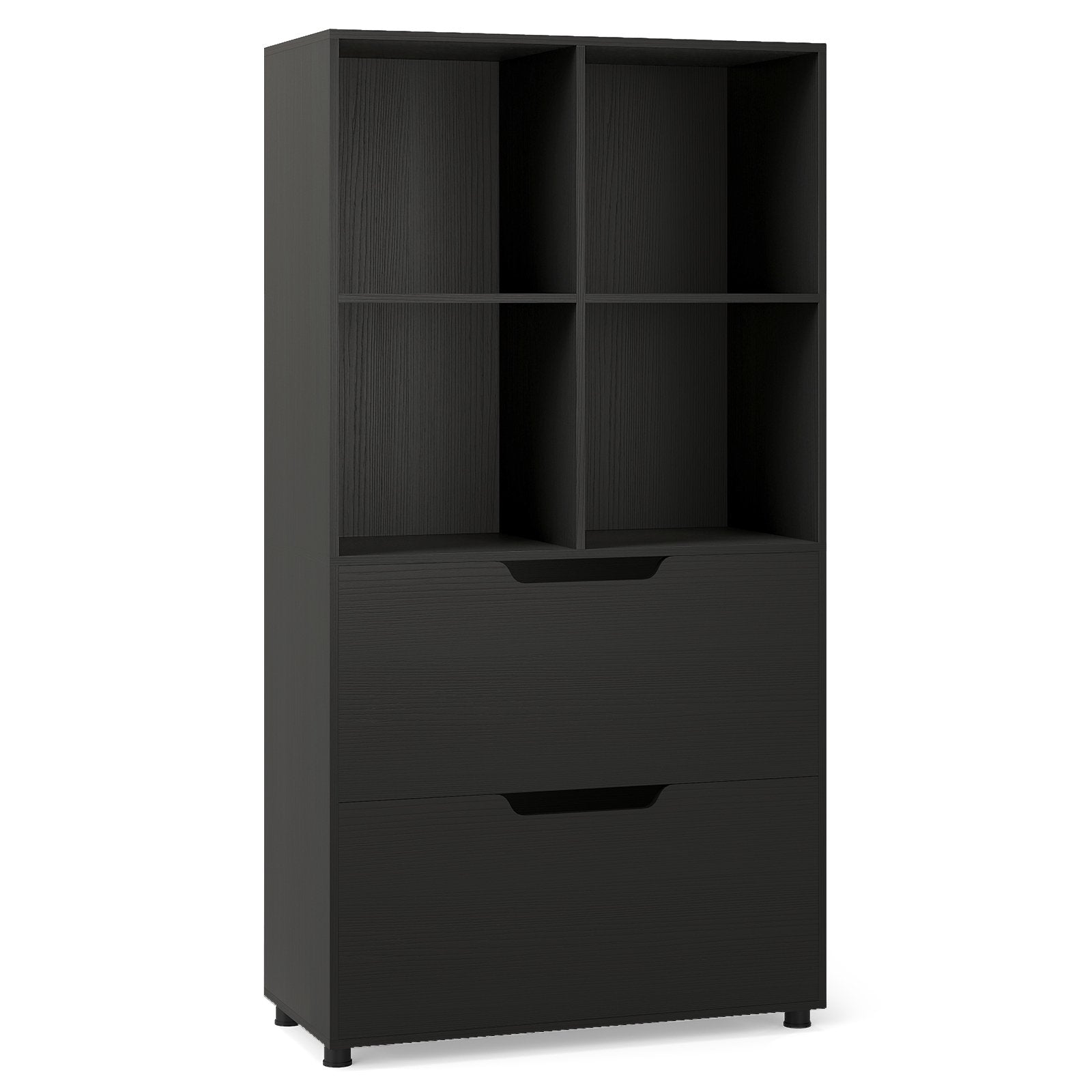 4-Cube Bookcase with 2 Drawers 51 inch 5-Tier Tall Freestanding Bookshelf, Black Bookcases at Gallery Canada