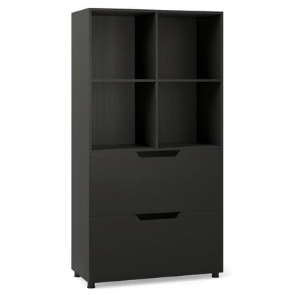 4-Cube Bookcase with 2 Drawers 51 inch 5-Tier Tall Freestanding Bookshelf, Black Bookcases at Gallery Canada